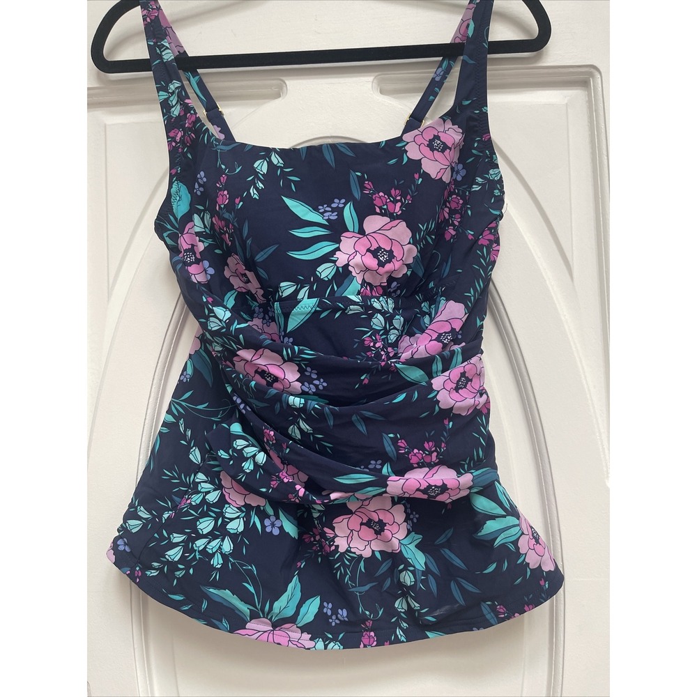Lands' End Women's Size 10 Navy Blue Floral Bandeau Tankini Top - Picture 2 of 6